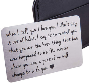 Anniversary Gifts Wallet Insert Card For Men Husband From Wife Girlfriend Boyfriend Birthday Gifts Metal Mini Love Note Valentine Wedding Gifts For Groom Bride Him Her Deployment Gifts