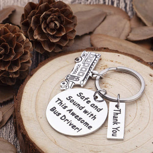 Gifts for Bus-Driver-Keychain-Appreciation-Gift for Men School Bus Driver Thank You Gifts Bus Key Chain Safe and Sound with This Awesome Bus Driver Key Tag for Him