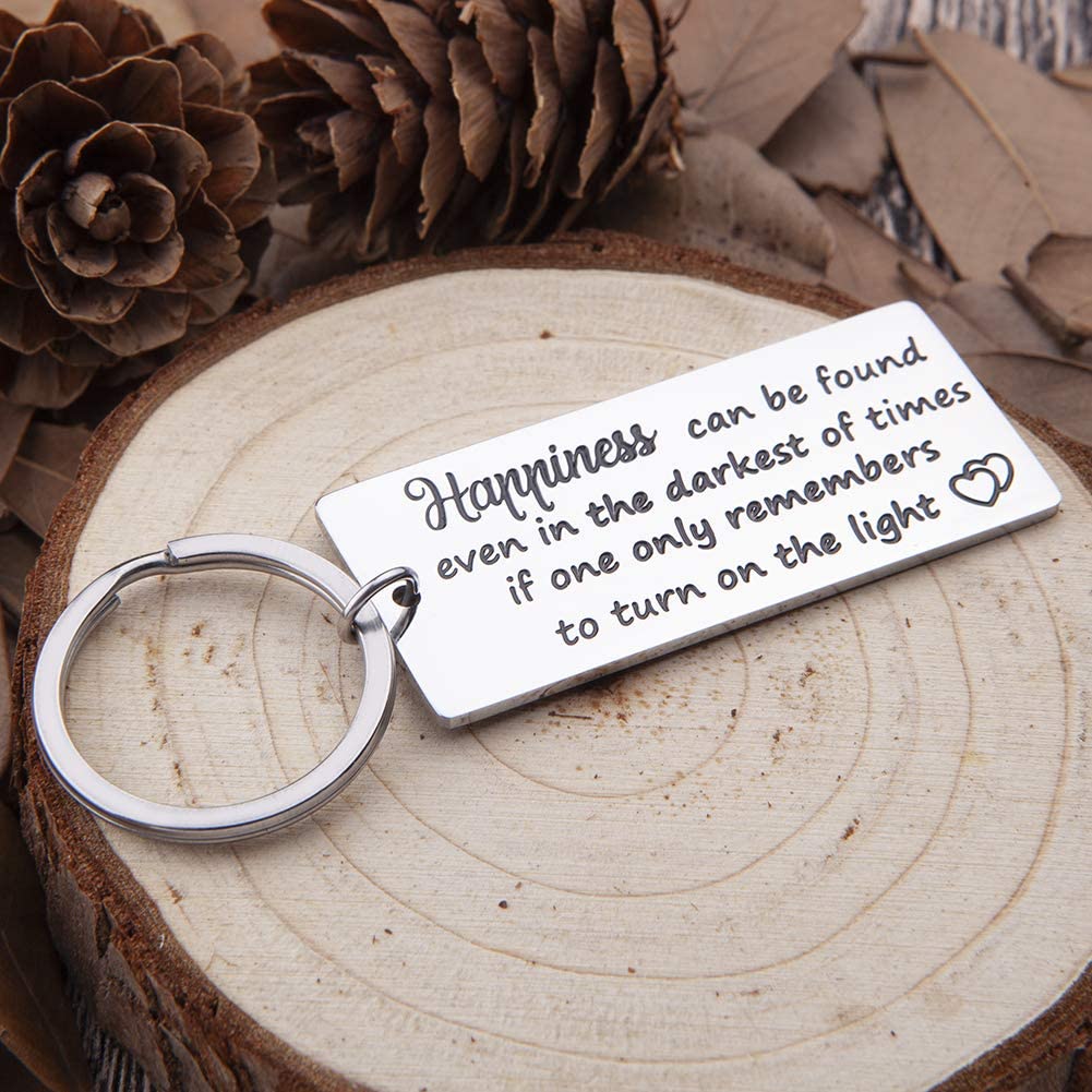 Encouragement Keychain Gifts for Women Teens Happiness Can Be Found in The Darkest of Times Harry Potter Key Ring Daughter Son Gifts Inspirational Motivational Gifts for Girls Boys Men