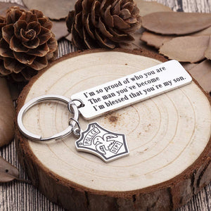 Police Officer Keychain Gifts For Son Policeman Sheriff's Graduation Gifts From Dad Mom To Son Officer Gifts For Him Key Ring Tag I’m So Proud Of Who You Are Keychain Police Badge Charm