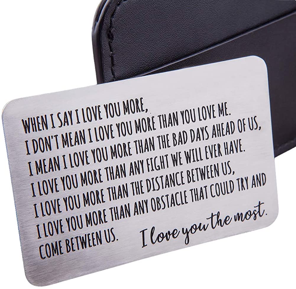 Wallet Insert Card Anniversary Gifts For Men Husband From Wife Girlfriend Boyfriend Birthday Gifts Metal Mini Love Note Valentine Wedding Gifts For Groom Bride Him Her Deployment Gifts