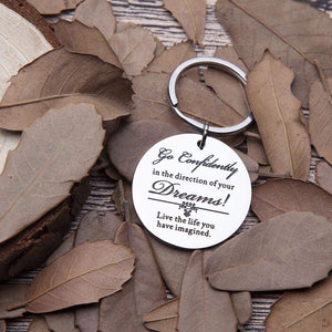 Inspirational Keychain Gifts Personalized Engraved Charm Key Chain Ring Pendant Go Confidently in The Direction of Your Dreams Graduation Birthday Gift for Office, Teen Boys, Teenage Girls