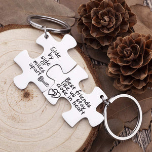 Best Friend Gifts for Women Girls Friendship Gifts Puzzle Pieces Side by Side Or Miles Apart Keychain Birthday Gifts for Best Friend BFF Women Men Teen Departing Gifts