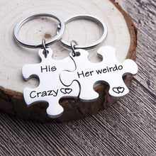 Load image into Gallery viewer, Fleure Esme Couples Keychains Set His Crazy Her Weirdo Stocking Stuffer Birthday Gift for Couple Husband Wife Girlfriend Boyfriend Him Her Personalized Puzzle Piece Pendant Key Chain Charm
