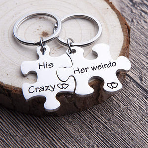 Fleure Esme Couples Keychains Set His Crazy Her Weirdo Stocking Stuffer Birthday Gift for Couple Husband Wife Girlfriend Boyfriend Him Her Personalized Puzzle Piece Pendant Key Chain Charm