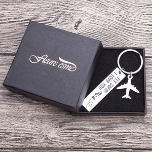 Fathers Day Pilot Gifts Fly Safe i Love You Keychain For Dad Flight Staff Airline Worker Boyfriends Husband Gift Long Distance Traveler Gift For Birthday Anniversary Couple Him Her Men Women