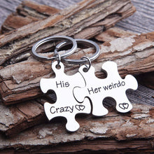 Load image into Gallery viewer, Fleure Esme Couples Keychains Set His Crazy Her Weirdo Stocking Stuffer Birthday Gift for Couple Husband Wife Girlfriend Boyfriend Him Her Personalized Puzzle Piece Pendant Key Chain Charm
