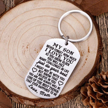Load image into Gallery viewer, To My Son Christmas Keychain Gifts from Mom Dad Mother To Son Him Teens Stocking Stuffers Adult Men Teenage Boys Kids Birthday Gradation Sweet Sixteen Going To College Guys Males Wedding Gifts Present
