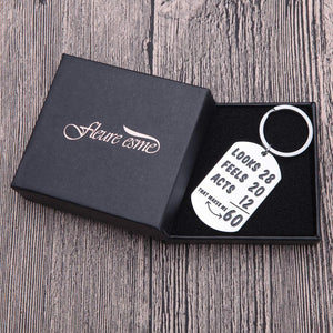 Funny Happy 60th Birthday Keychain Gifts for Men Women Turning 60 Gifts 60 Years Old Gifts for/from Husband Wife Grandma Grandpa Mom Dad Newly Turned 60th B-Day Key Ring Presents Him Her