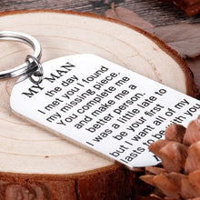 Load image into Gallery viewer, My Man Keychain Anniversary Valentine&#39;s Day Gifts For Him Men Boyfriend Husband To Be Key Chain I Love You Gifts for Hubby Birthday Fiance Groom Wedding Engagement Presents from Girlfriend Wife Silver
