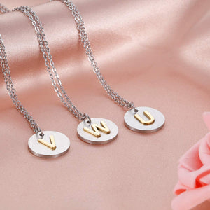 Valentine Day Gifts Initial Letter Pendant Necklace For Her Women Girls 18K Gold Plated Alphabet 26 A-Z Necklace Stainless Steel Round Script Name Monogram Charm Adjustable Chain Jewelry Teens
