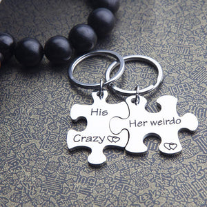 Fleure Esme Couples Keychains Set His Crazy Her Weirdo Stocking Stuffer Birthday Gift for Couple Husband Wife Girlfriend Boyfriend Him Her Personalized Puzzle Piece Pendant Key Chain Charm