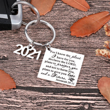 Load image into Gallery viewer, Christian Gift Religious Rings For Women Men Jewelry Lords Prayer Ring Bible Verse Journal Jeremiah 29:11 Inspirational Scripture Keychain From Mom Dad Godfather Church Present Christmas Thanksgiving Day Encouragement Charm For Daughter Son Couple
