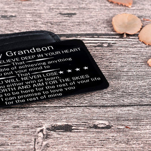 To My Grandson Christmas Wallet Card Inserts Valentine Gifts for Grandson from Grandma Grandpa Graduation Fathers Day Sweet 16th Birthday Gifts For Him Teens Adult Men Teenage Boys Inspirational