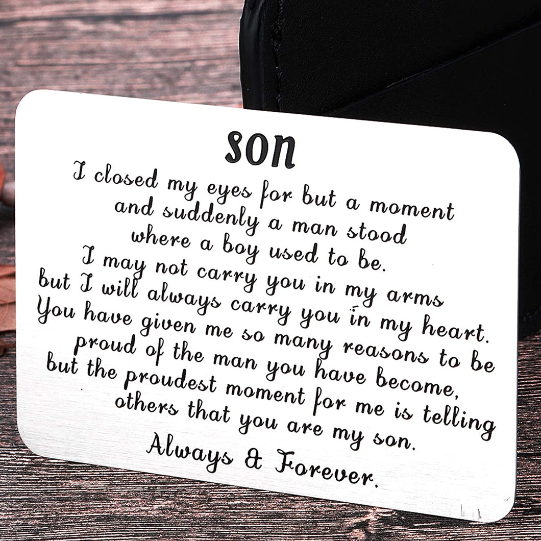 Mom Dad To My Son Valentine Wallet Card Inserts Graduation Gifts for Son from Mothers Fathers Day Christmas Inspirational Sweet 16th Birthday Love Note For Him Teens Adult Men Teenage boys Gifts