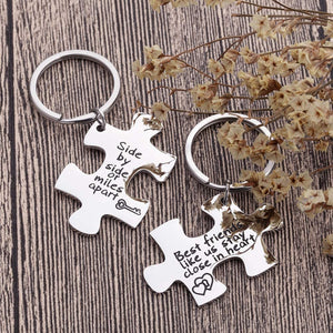 Best Friend Gifts for Women Girls Friendship Gifts Puzzle Pieces Side by Side Or Miles Apart Keychain Birthday Gifts for Best Friend BFF Women Men Teen Departing Gifts