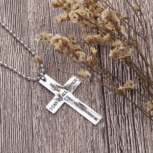 Cross Charm Keychain Necklace Inspirational Gifts for Men Women Boys Girls Strength Bible Verse Philippians 4:13 Enrgaved Metal Keyring Jewelry for Purse Baptism Favors Faith Gifts Scripture