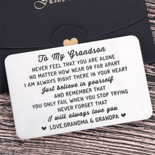 Load image into Gallery viewer, to My Grandson Wallet Card Inserts Christmas Valentine Gifts for Grandchild from Grandma Grandpa Graduation Fathers Day Sweet 16th Birthday Gifts for Him Teens Adult Men Teenage Boys Inspirational
