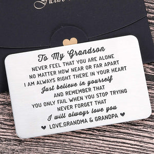 to My Grandson Wallet Card Inserts Christmas Valentine Gifts for Grandchild from Grandma Grandpa Graduation Fathers Day Sweet 16th Birthday Gifts for Him Teens Adult Men Teenage Boys Inspirational