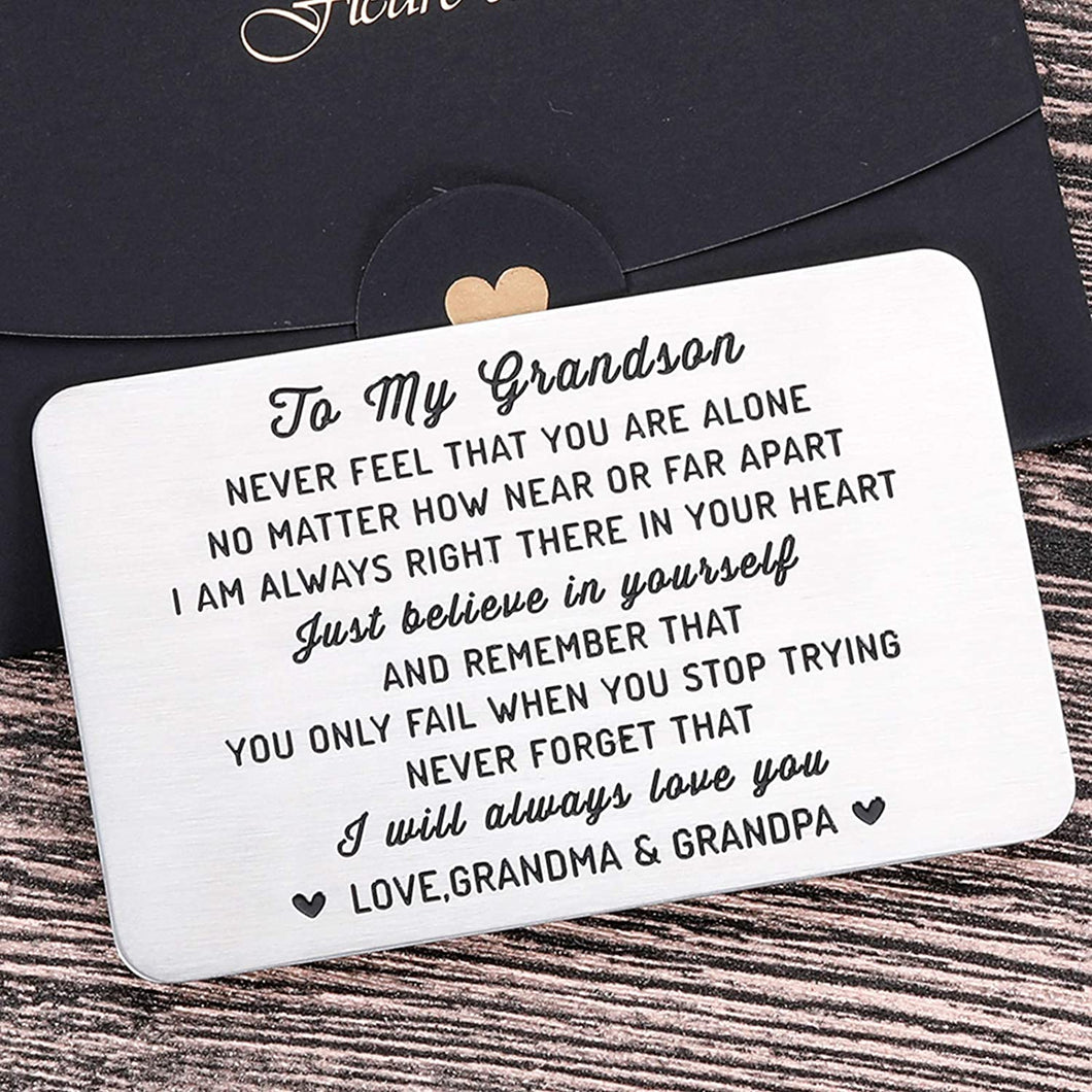 to My Grandson Wallet Card Inserts Christmas Valentine Gifts for Grandchild from Grandma Grandpa Graduation Fathers Day Sweet 16th Birthday Gifts for Him Teens Adult Men Teenage Boys Inspirational