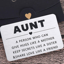 Load image into Gallery viewer, Aunt Christmas Gifts Wallet Card Inserts for Auntie from Niece Nephew to Aunt Valentine Birthday Gifts for Women Stocking Stuffer Mothers Day for Aunts Mini Love Note Reminder Thanksgiving to Aunt
