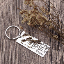 Load image into Gallery viewer, New Journey-Keychain-Retirement-Gift-College Care Package for Daughter The Adventure Begins New Job Life Next Chapter Divorce Gifts for Women Men Friends Coworkers Graduation for Him Her
