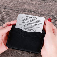 Load image into Gallery viewer, Mom to My Son Christmas Wallet Card Inserts Valentine Gifts for Step Son from Mom Mothers Day Graduation Sweet 16 18 21 Birthday Love Note for Him Teens Adult Men Teenage Boys Kids Inspirational Gift

