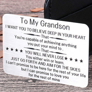 to My Grandson Wallet Card Inserts Christmas Valentine Gifts for Grandson from Grandma Grandpa Graduation Fathers Day Sweet 16th Birthday Gifts for Him Teens Adult Men Teenage Boys Inspirational