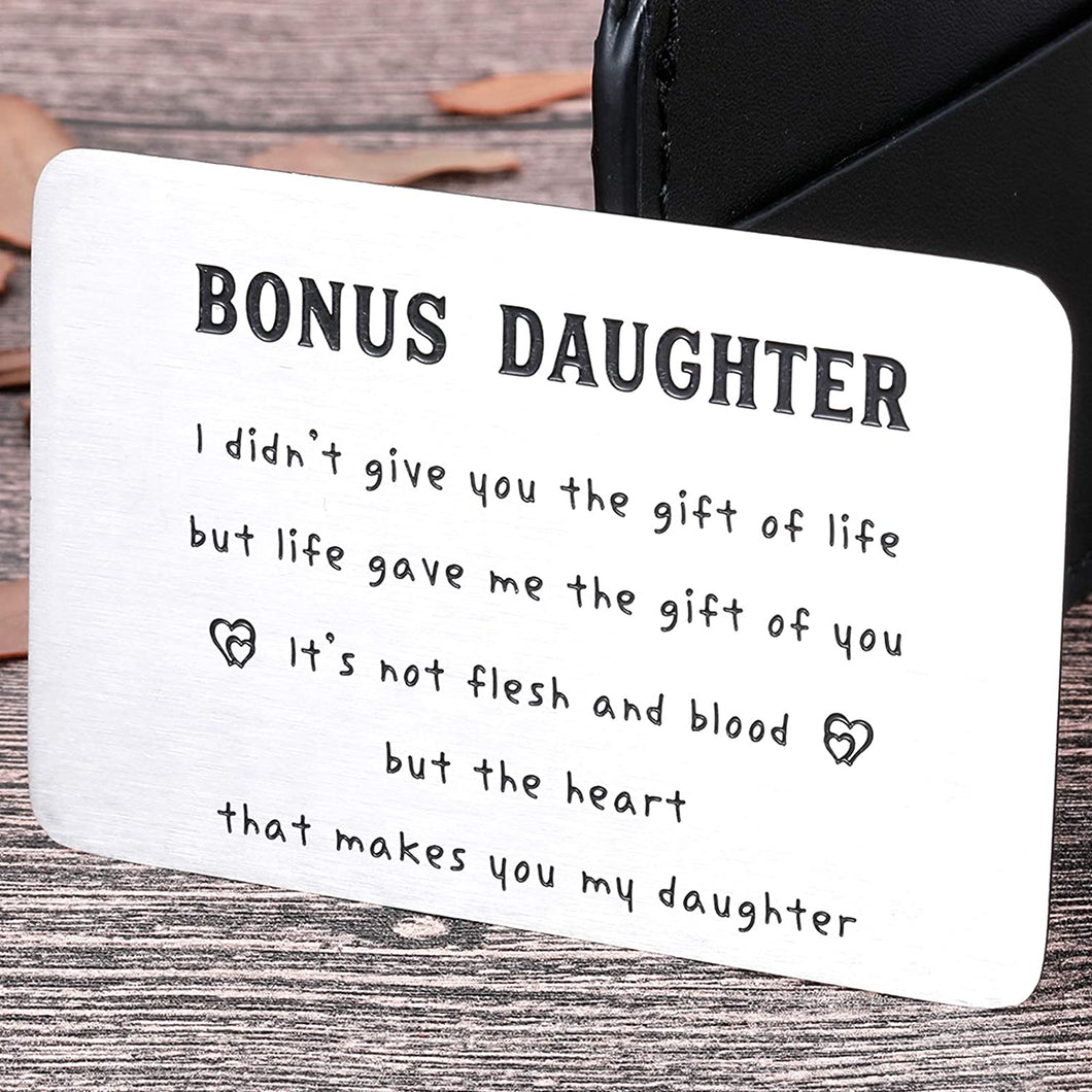 to My Bonus Daughter Wallet Card Inserts Christmas Valentine Gifts for Step Daughter from Step Mom Mothers Day Inspirational 16 18 Birthday Memento for Her Adult Women Teenage Girls Graduation Gifts