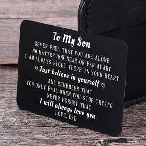 Dad To My Son Wallet Card Inserts Christmas Valentine Gifts For Step Son From Dad Fathers Day Graduation Sweet 16 18 21 Birthday Love Note For him Teens Adult Men Teenage Boys Kids Inspirational Gift