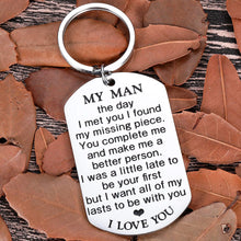 Load image into Gallery viewer, My Man Keychain Anniversary Valentine&#39;s Day Gifts For Him Men Boyfriend Husband To Be Key Chain I Love You Gifts for Hubby Birthday Fiance Groom Wedding Engagement Presents from Girlfriend Wife Silver
