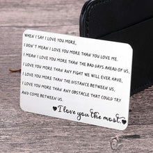 Load image into Gallery viewer, Husband Wife Wallet Insert Card Christmas Gifts for Him Her Men Husband Valentine from Wife Girlfriend Boyfriend Anniversary Birthday Gifts Love Note Wedding Gifts for Groom Bride Deployment Gifts
