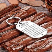 Load image into Gallery viewer, Keychain for Godson Gifts from Godmother Godfather Godparents to My Godson Christmas Keepsake Present Communion Baptism Graduation Birthday Valentine Gifts for Godson Teen Boys Kids Son Dog Tag Key
