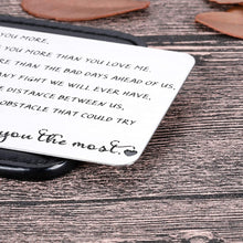 Load image into Gallery viewer, Husband Wife Wallet Insert Card Christmas Gifts for Him Her Men Husband Valentine from Wife Girlfriend Boyfriend Anniversary Birthday Gifts Love Note Wedding Gifts for Groom Bride Deployment Gifts
