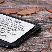Load image into Gallery viewer, Mom to My Son Christmas Wallet Card Inserts Valentine Gifts for Step Son from Mom Mothers Day Graduation Sweet 16 18 21 Birthday Love Note for Him Teens Adult Men Teenage Boys Kids Inspirational Gift

