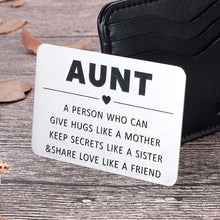 Load image into Gallery viewer, Aunt Christmas Gifts Wallet Card Inserts for Auntie from Niece Nephew to Aunt Valentine Birthday Gifts for Women Stocking Stuffer Mothers Day for Aunts Mini Love Note Reminder Thanksgiving to Aunt
