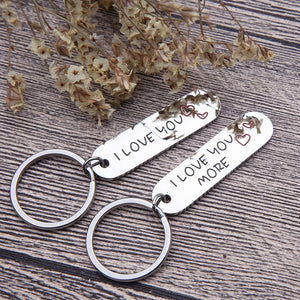 Couple Keychains Set 2 Pcs for Him and Her I Love You More Personalized Key Chain Engraved Dog Tag Pendant His And Hers Key Chains Gifts for Men Women Husband wife Boyfriend Girlfriend Mom Daughter