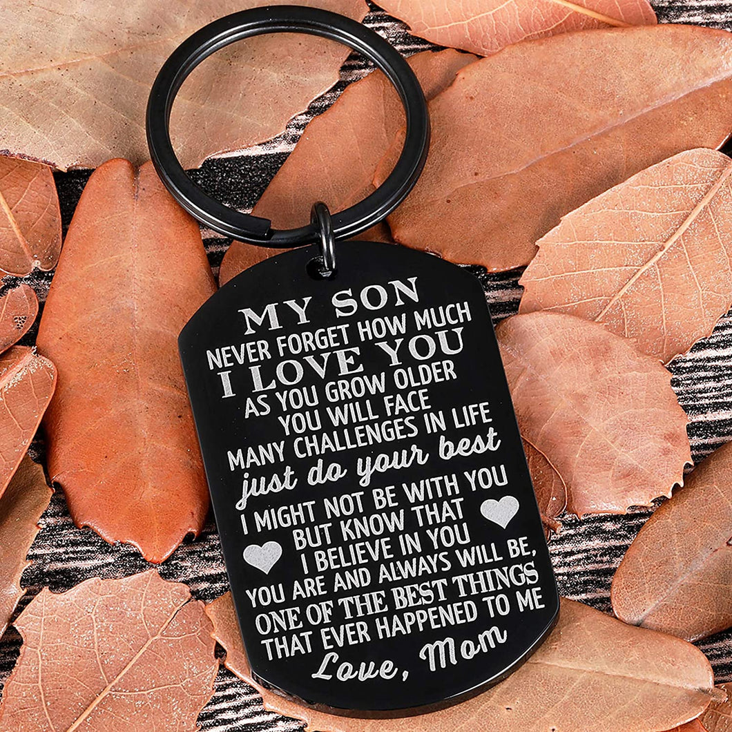 to My Son Christmas Valentine Keychain Gifts from Mom Dad Mother to Son Him Teens Adult Men Teenage Boys Kids Birthday Graduation Sweet Sixteen Going to College Guys Males Wedding Gifts Presents