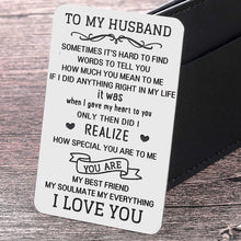 Load image into Gallery viewer, To My Husband Wallet Card Insert Valentine’s Day Gifts For Him Men From Wife To Hubby Husband To Be Wedding Anniversary Birthday Christmas Stocking Suffers Gifts I Love You Note Engagement Gifts
