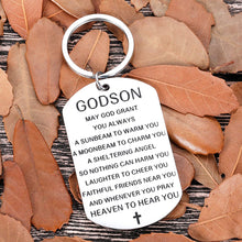Load image into Gallery viewer, Keychain for Godson Gifts from Godmother Godfather Godparents to My Godson Christmas Keepsake Present Communion Baptism Graduation Birthday Valentine Gifts for Godson Teen Boys Kids Son Dog Tag Key
