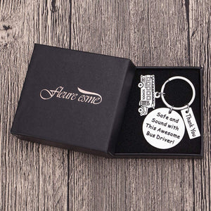 Gifts for Bus-Driver-Keychain-Appreciation-Gift for Men School Bus Driver Thank You Gifts Bus Key Chain Safe and Sound with This Awesome Bus Driver Key Tag for Him