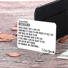 Load image into Gallery viewer, To My Husband Christmas Valentine’s Day Gifts Wallet Card Insert For Him Men From Wife To Hubby Husband To Be Stocking Suffers Wedding Anniversary Birthday Gifts I Love You Note Engagement Gifts

