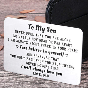 Dad To My Son Wallet Card Inserts Christmas Valentine Gifts For Step Son From Dad Fathers Day Graduation Sweet 16 18 21 Birthday Love Note For him Teens Adult Men Teenage Boys Kids Inspirational Gift