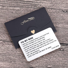 Load image into Gallery viewer, Mom To Son Wallet Card Inserts Christmas Valentine Graduation Gifts For Step Son From Mom Mothers Day Sweet 16 18 21 Birthday Love Note For Him Teens Adult Men Teenage Boys Kids Inspirational Gifts
