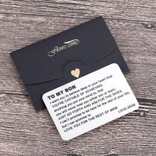 Load image into Gallery viewer, Mom To Son Wallet Card Inserts Christmas Valentine Graduation Gifts For Step Son From Mom Mothers Day Sweet 16 18 21 Birthday Love Note For Him Teens Adult Men Teenage Boys Kids Inspirational Gifts

