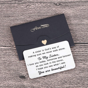 Sister To Sister Wallet Card Insert Christmas Gifts from Sister Sisterhood Friendship Valentine Day Gifts for Teenage Girls Women Bestie Birthday Wedding Gifts Cousin Step Sister in Law Presents Her