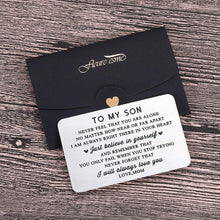 Load image into Gallery viewer, Mom to My Son Christmas Wallet Card Inserts Valentine Gifts for Step Son from Mom Mothers Day Graduation Sweet 16 18 21 Birthday Love Note for Him Teens Adult Men Teenage Boys Kids Inspirational Gift
