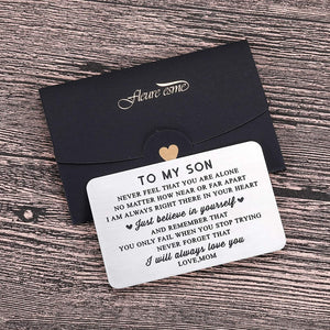 Mom to My Son Christmas Wallet Card Inserts Valentine Gifts for Step Son from Mom Mothers Day Graduation Sweet 16 18 21 Birthday Love Note for Him Teens Adult Men Teenage Boys Kids Inspirational Gift