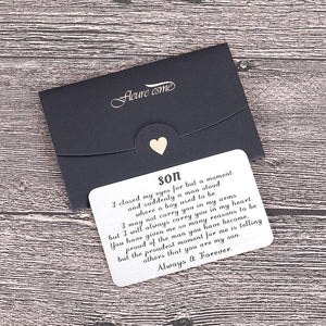 Mom Dad To My Son Valentine Wallet Card Inserts Graduation Gifts for Son from Mothers Fathers Day Christmas Inspirational Sweet 16th Birthday Love Note For Him Teens Adult Men Teenage boys Gifts