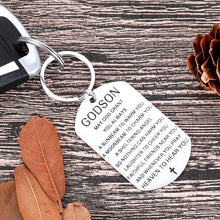 Load image into Gallery viewer, Keychain for Godson Gifts from Godmother Godfather Godparents to My Godson Christmas Keepsake Present Communion Baptism Graduation Birthday Valentine Gifts for Godson Teen Boys Kids Son Dog Tag Key
